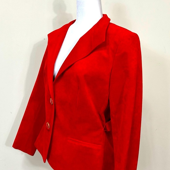 NEW VINTAGE Cherry Red Faux Suede Coat Straight Skirt Zipper 2 pc Jacket Suit 12 - Picture 4 of 14